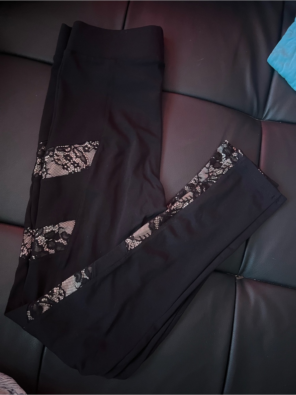 $10G😍New Sexy BeBe Black sides Lace-Trim High-Waist Leggings - Elastic Waist Ban